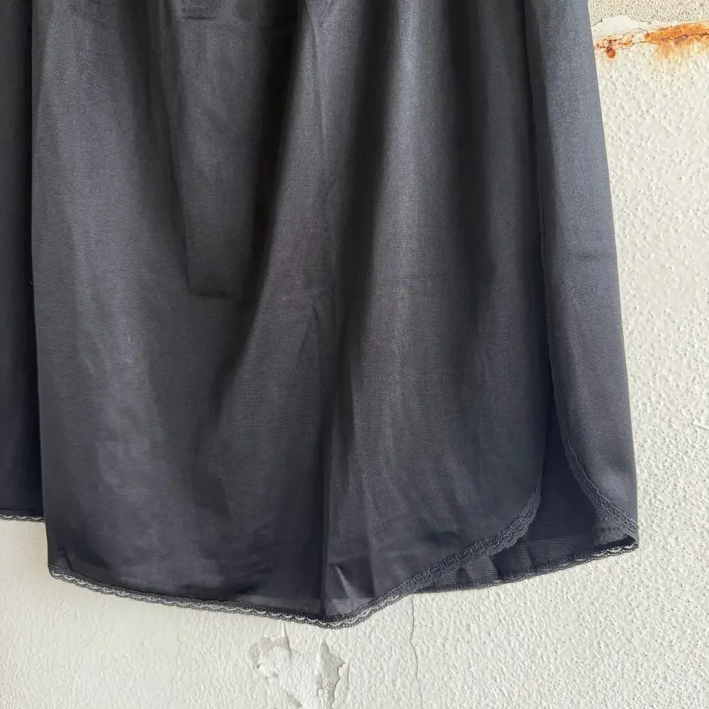 Vintage Black Nylon Half Slip Skirt Lace Trim Midi Length‎ Underskirt Lingerie M - Picture 2 of 5